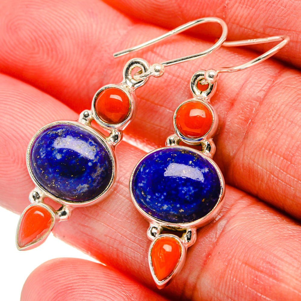 Lapis Lazuli, Red Coral Earrings 1 5/8" (925 Sterling Silver) EARR431855