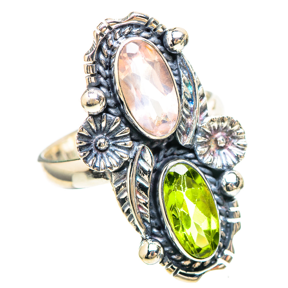 Peridot, Rose Quartz 925 Sterling Silver Ring Size 8 (925 Sterling Silver) RING137192