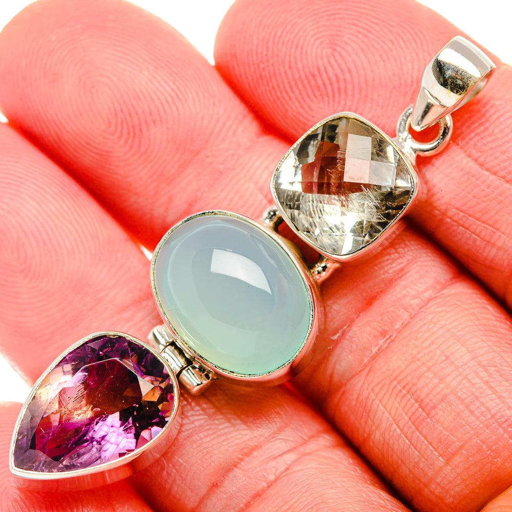 Natural Aquamarine, Green Amethyst, Ametrine Pendant 2 1/4" (925 Sterling Silver) PD37537