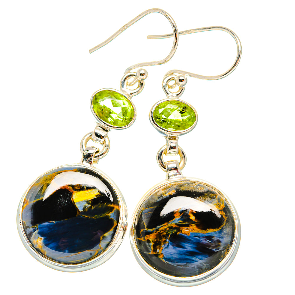 Pietersite, Peridot Earrings 1 3/4" (925 Sterling Silver) EARR431584