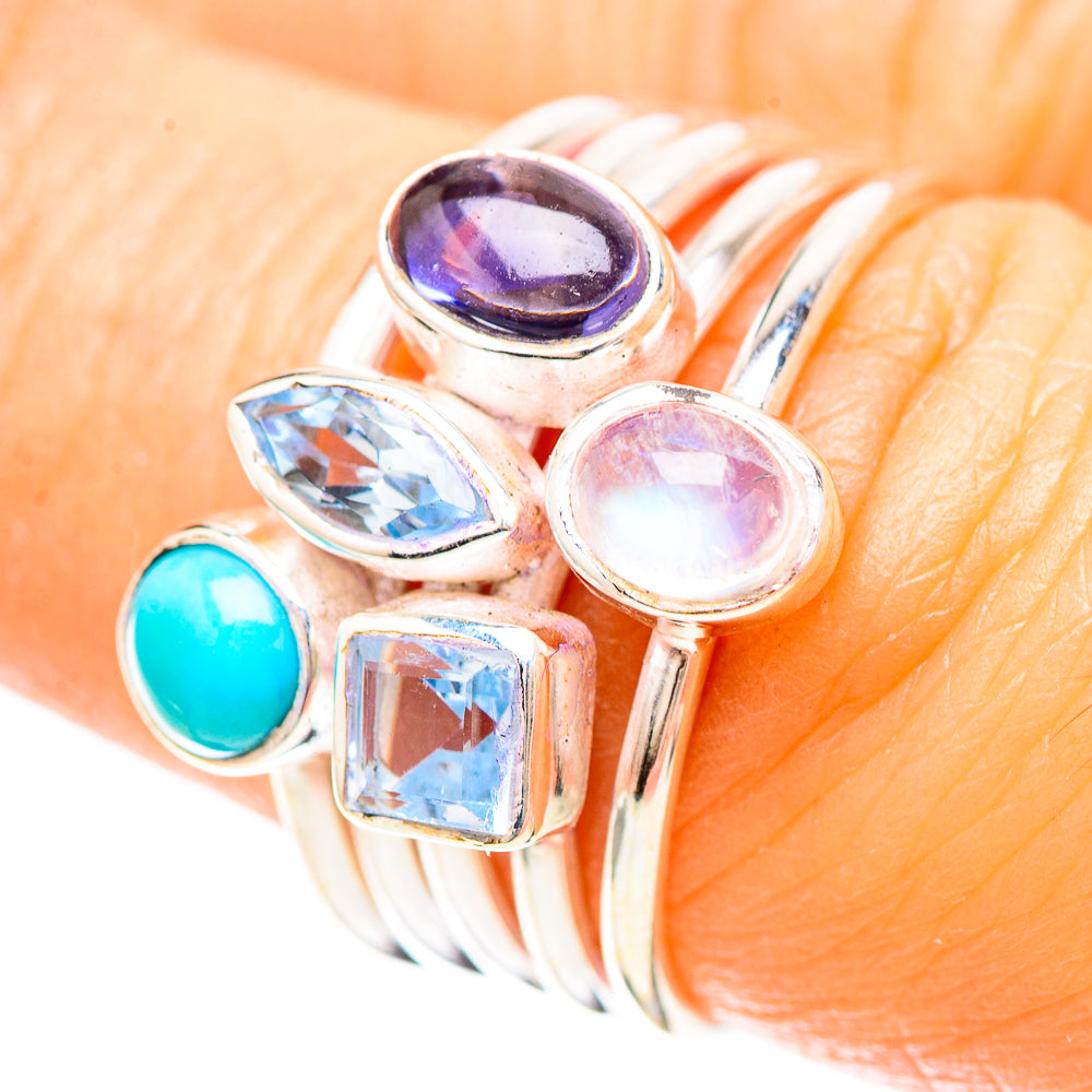 Larimar, Tanzanite, Blue Topaz, Rainbow Moonstone Ring Size 6.75 (925 Sterling Silver) RING137049