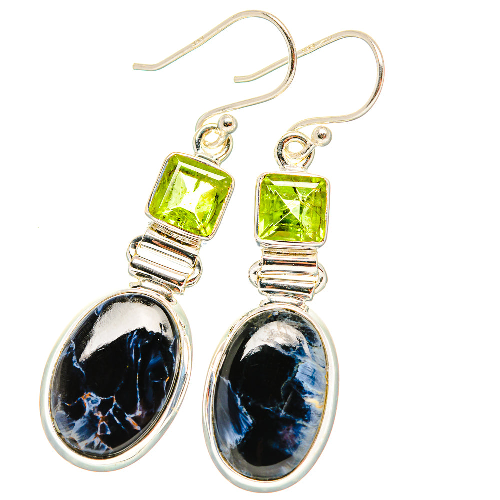 Pietersite, Peridot Earrings 1 3/4" (925 Sterling Silver) EARR431586