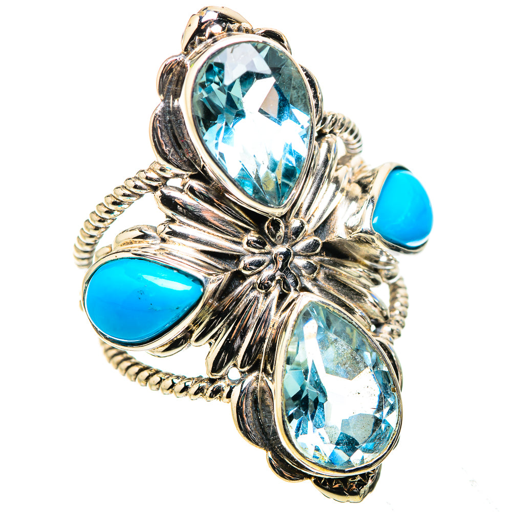 Anasilvercos Large Blue Topaz, Sleeping Beauty Turquoise Ring Size 6 (925 Sterling Silver)