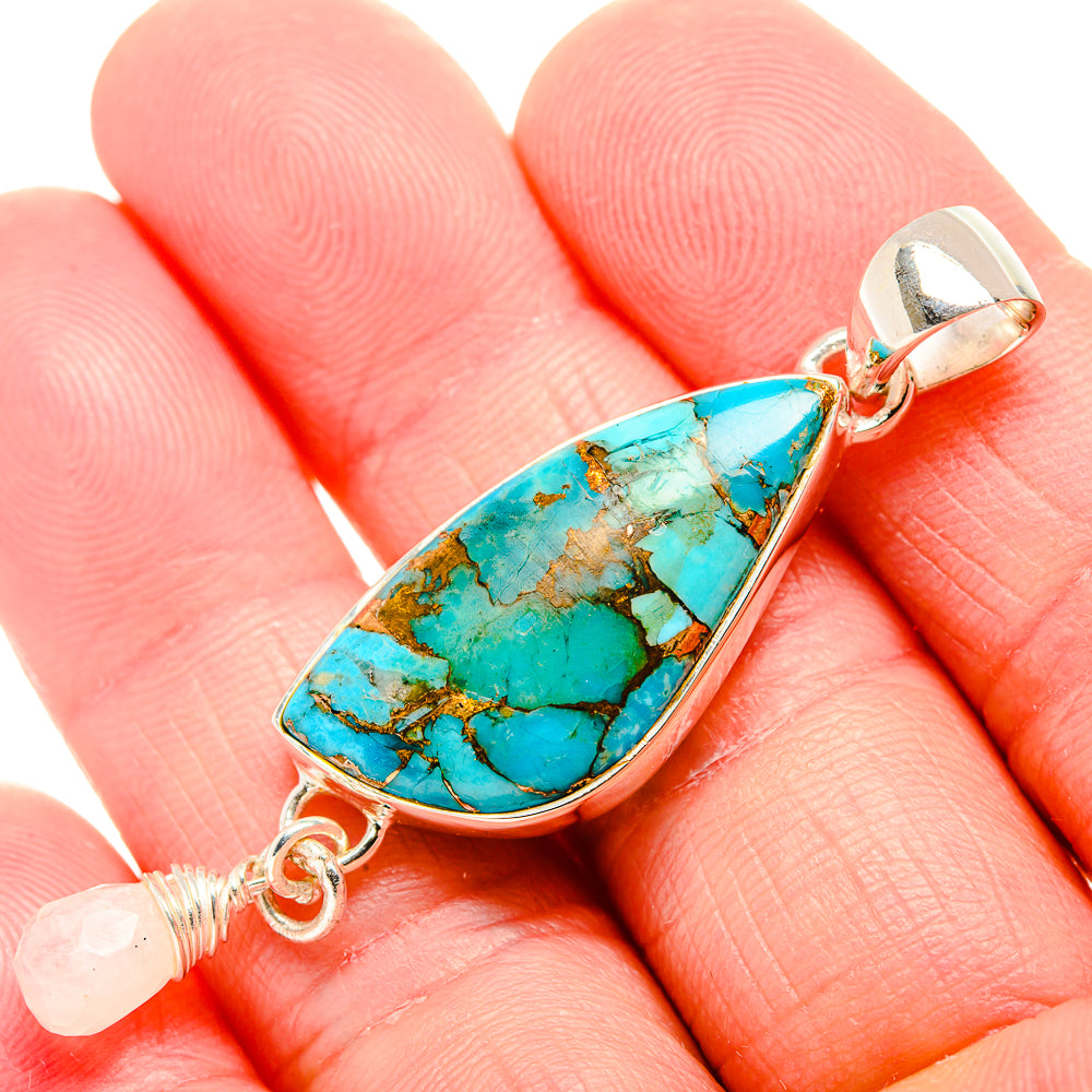Blue Copper Composite Turquoise, Rainbow Moonstone Pendant 2 3/8" (925 Sterling Silver) PD36802