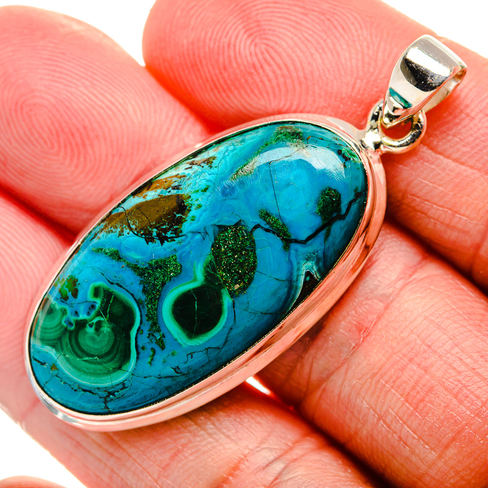 Malachite In Chrysocolla Pendant 1 3/4" (925 Sterling Silver) PD36970
