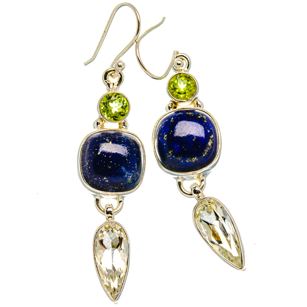 Lapis Lazuli, White Quartz, Peridot Earrings 2 1/8" (925 Sterling Silver) EARR431874