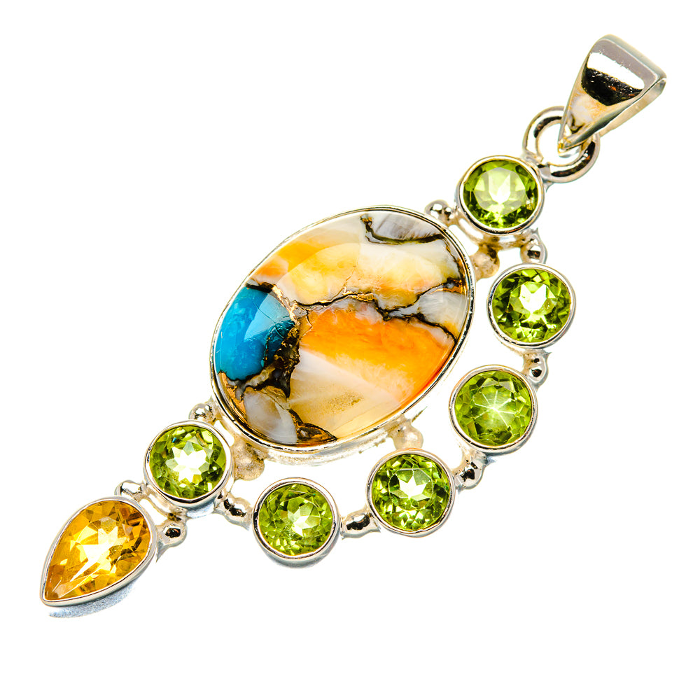 Spiny Oyster Turquoise, Peridot, Citrine 925 Sterling Silver Pendant 2 1/8" (925 Sterling Silver) PD37624