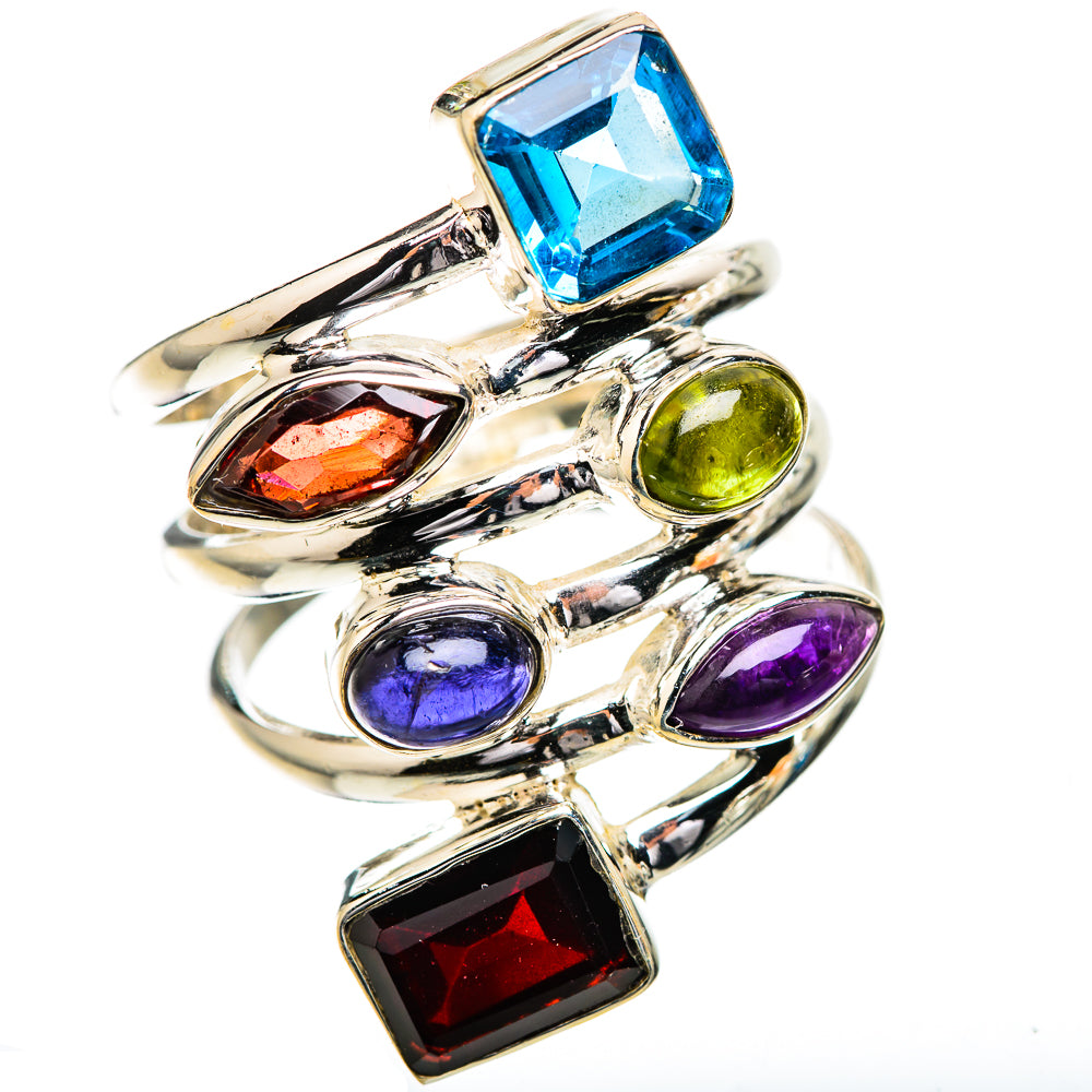 Large Garnet, Amethyst, Peridot, Tanzanite, Blue Topaz Ring Size 9.75 (925 Sterling Silver) RING135964