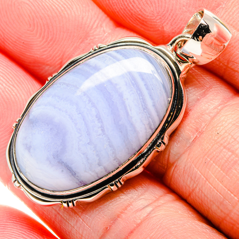 Blue Lace Agate Pendant 1 3/4" (925 Sterling Silver) PD36331