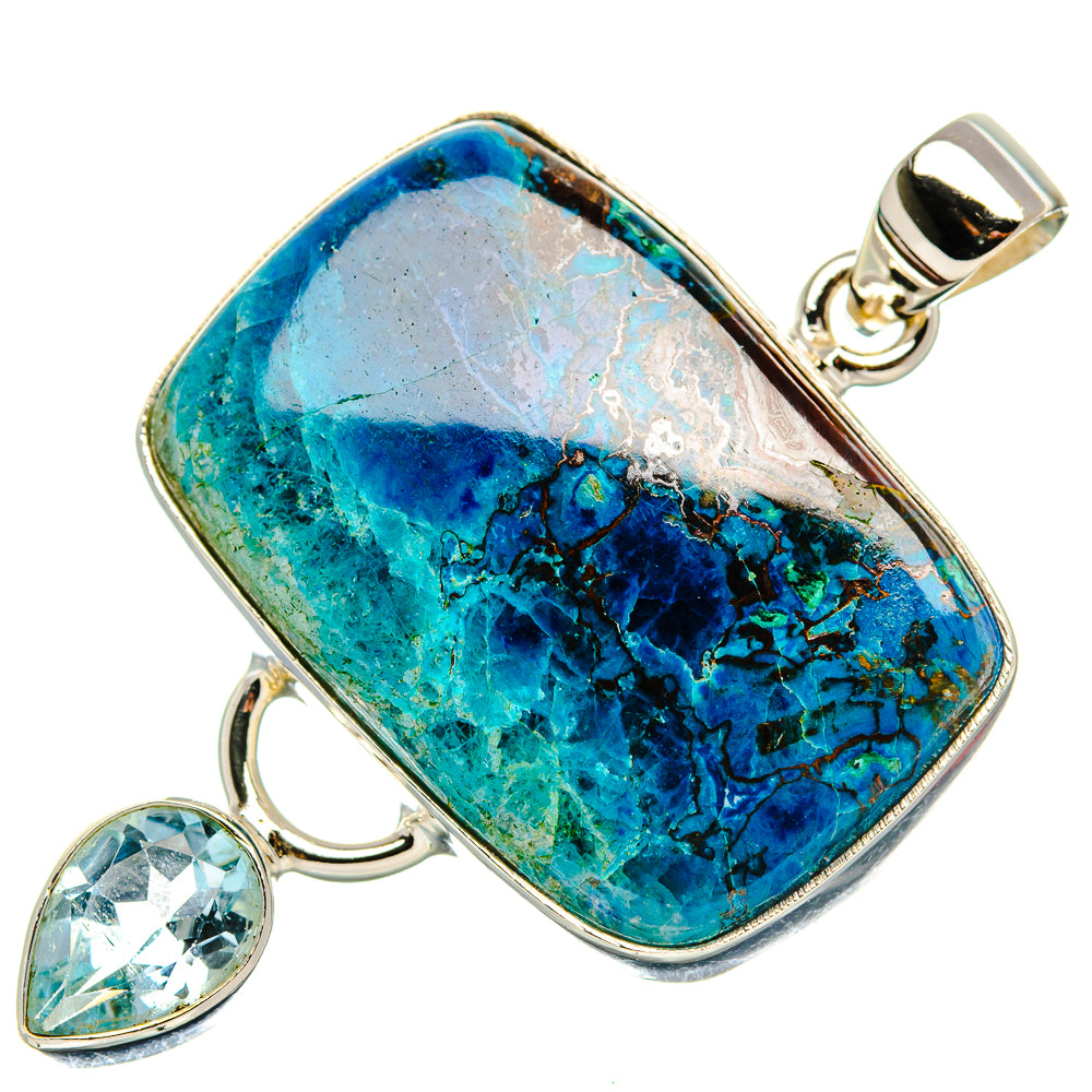 Shattuckite, Blue Topaz Pendant 1 7/8" (925 Sterling Silver) PD37098