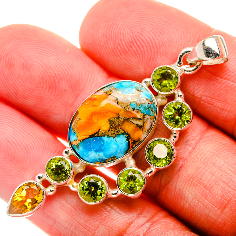 Spiny Oyster Turquoise, Peridot, Citrine 925 Sterling Silver Pendant 2 1/8" (925 Sterling Silver) PD37723