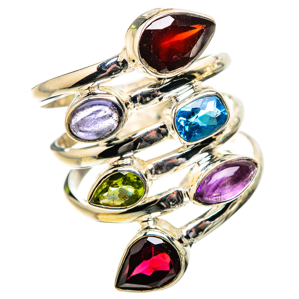 Large Garnet, Amethyst, Tanzanite, Blue Topaz, Peridot Ring Size 9.5 (925 Sterling Silver) RING135573