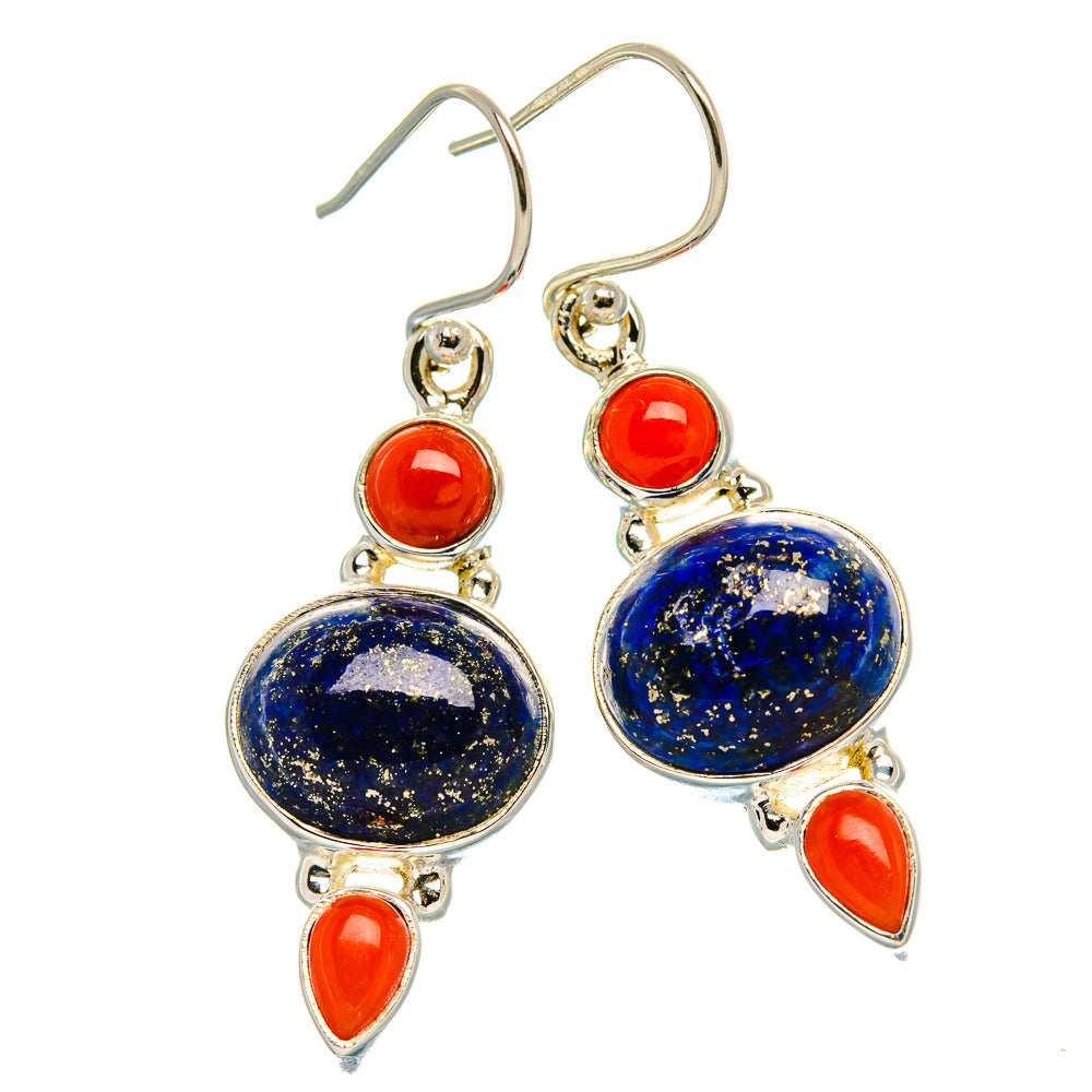 Lapis Lazuli, Red Coral Earrings 1 5/8" (925 Sterling Silver) EARR431866