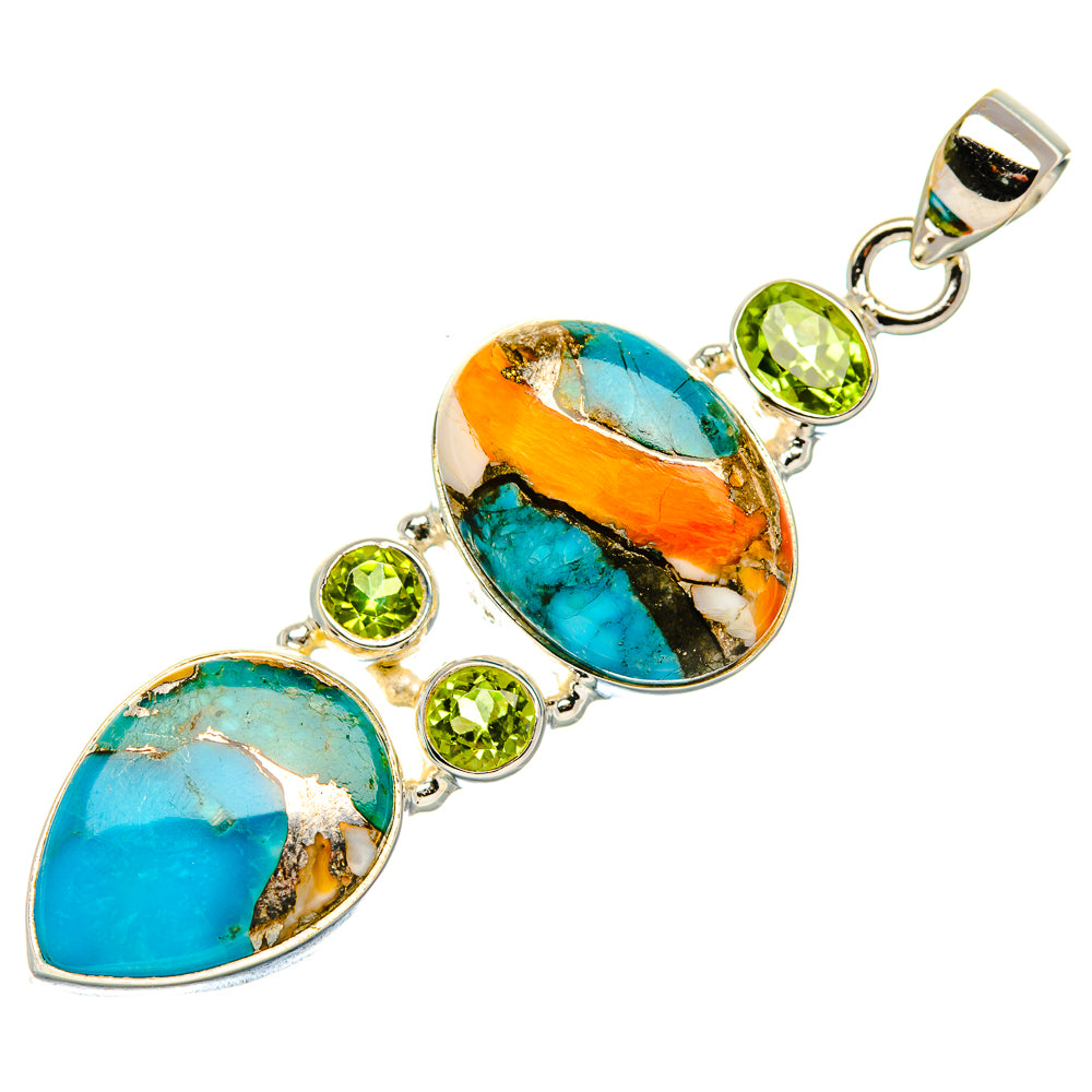 Spiny Oyster Turquoise, Peridot 925 Sterling Silver Pendant 2 3/8" (925 Sterling Silver) PD37640