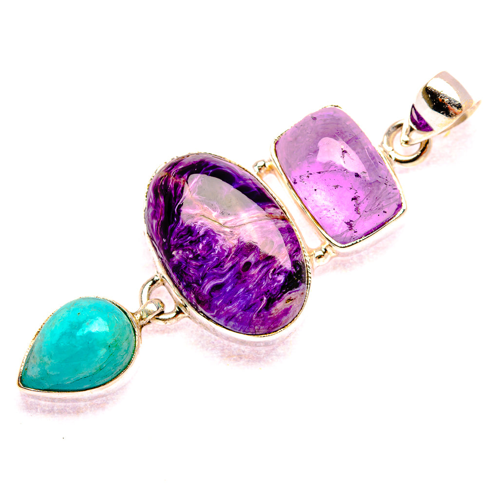 Charoite, Amethyst, Amazonite Pendant 2 1/8" (925 Sterling Silver) PD37390