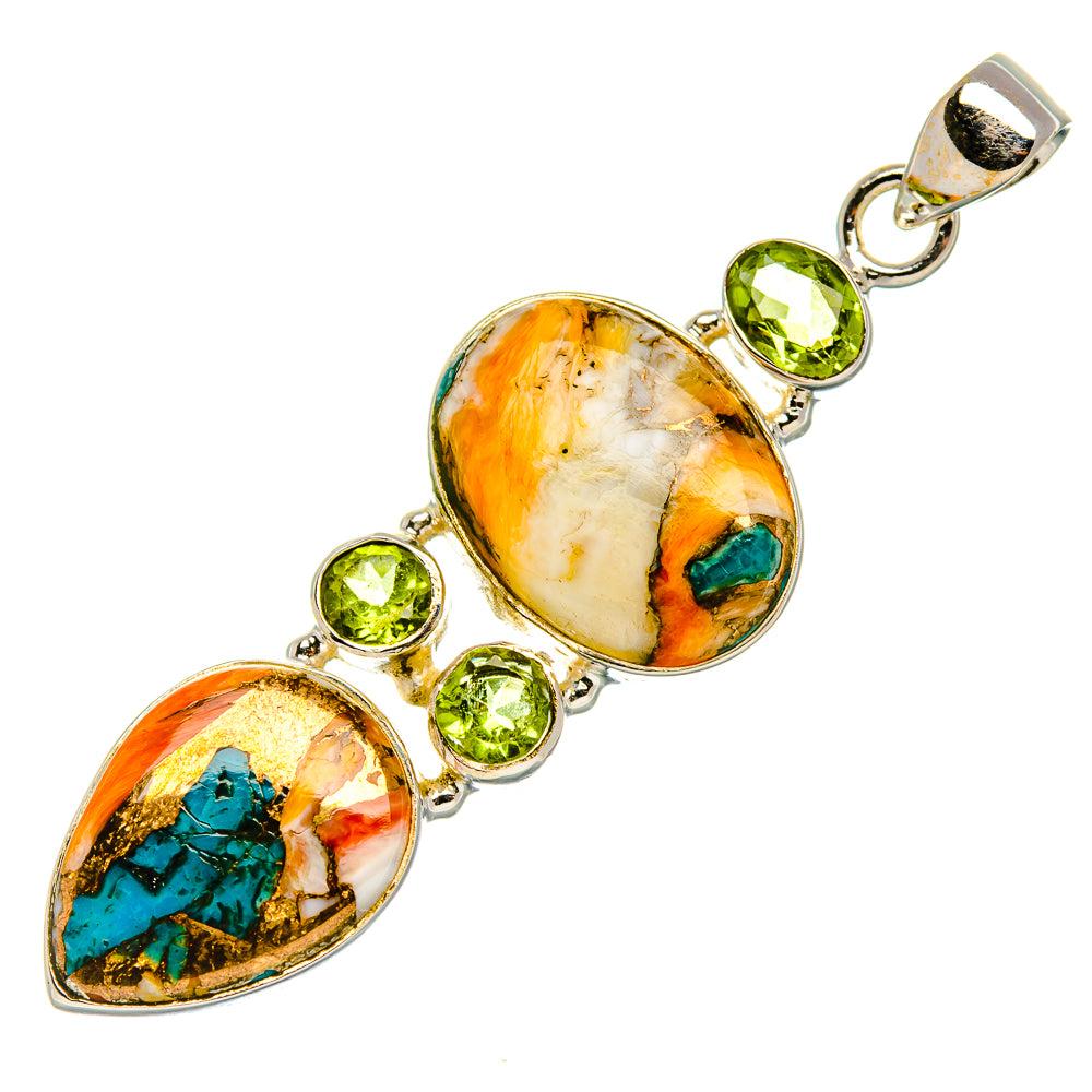 Spiny Oyster Turquoise, Peridot Pendant 2 3/8" (925 Sterling Silver) PD37554