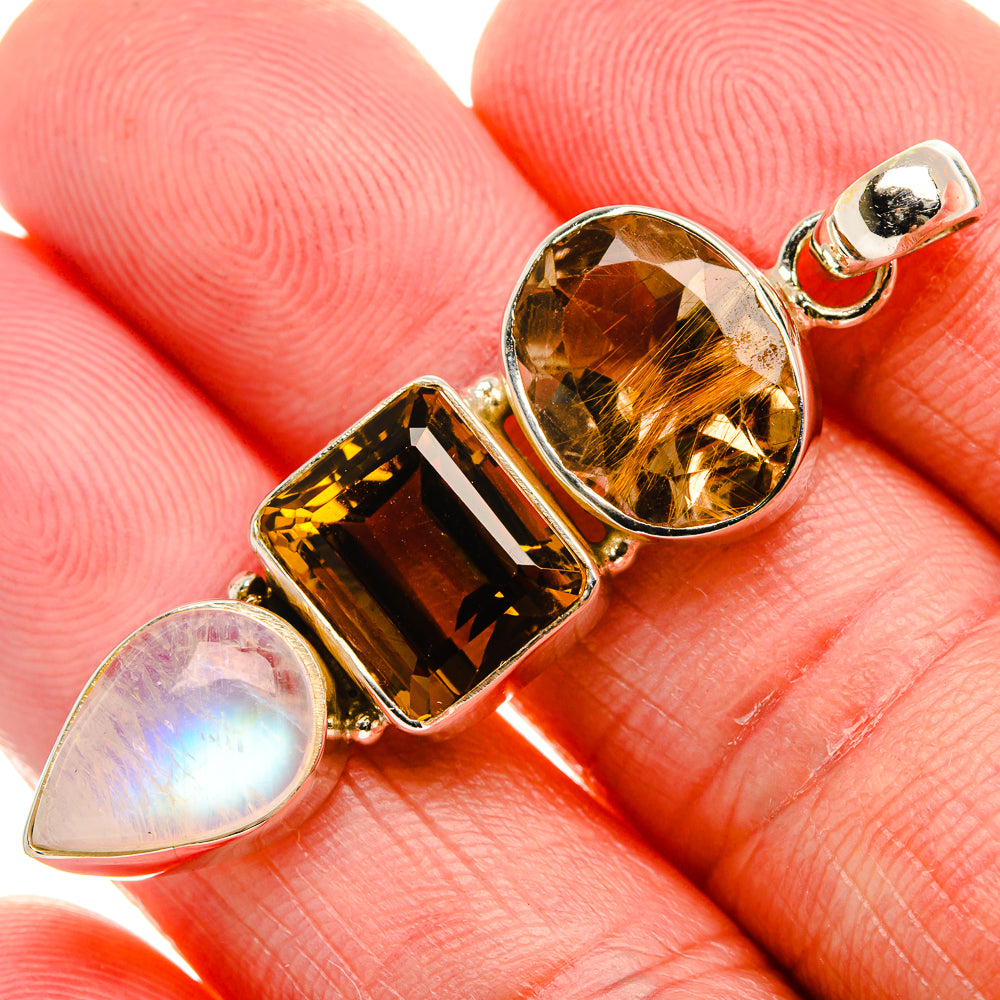 Faceted Citrine, Rainbow Moonstone Pendant 1 7/8" (925 Sterling Silver) PD37531