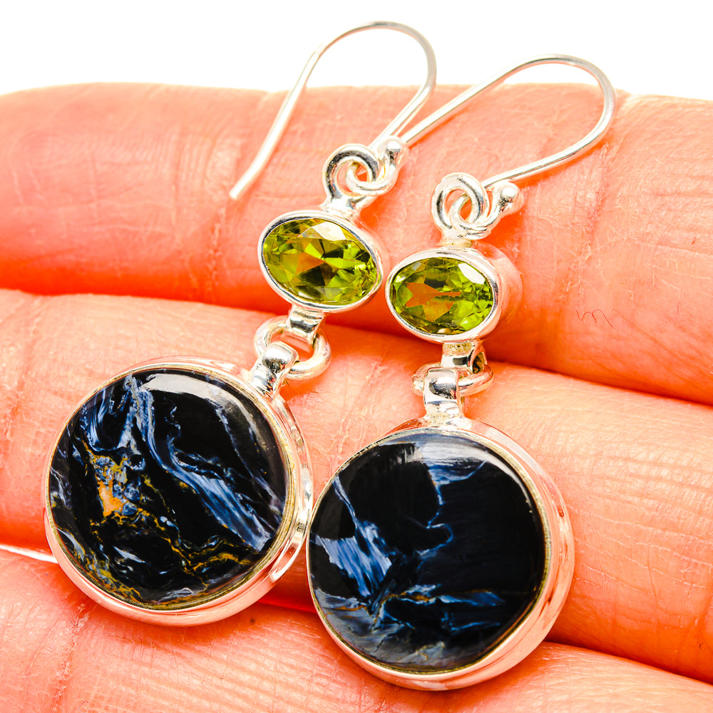 Pietersite, Peridot Earrings 1 3/4" (925 Sterling Silver) EARR431607