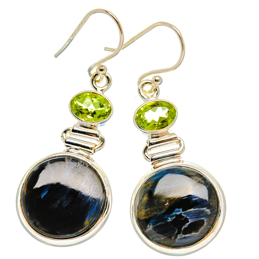 Anasilvercos Pietersite, Peridot Earrings 1 3/4" (925 Sterling Silver)