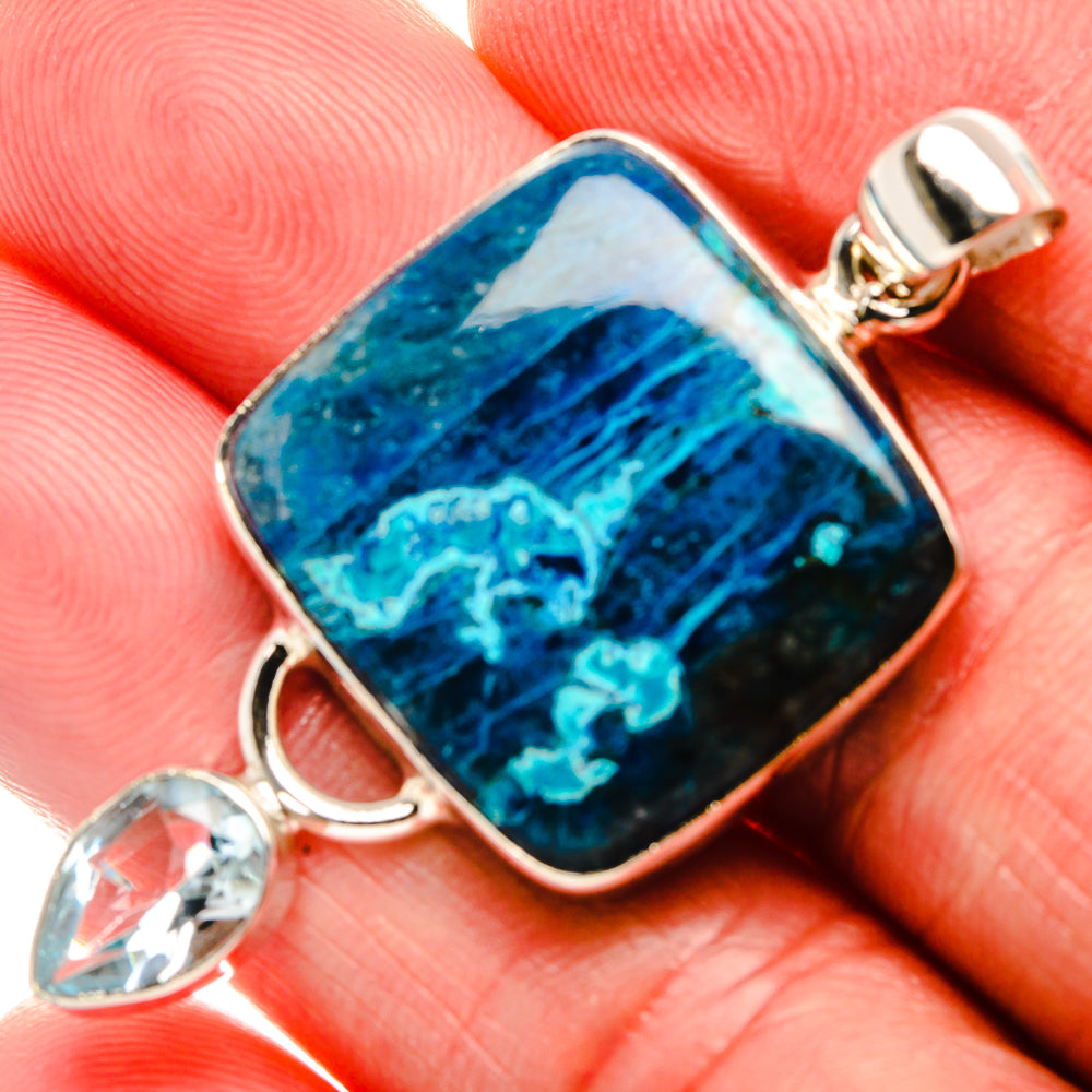 Shattuckite, Blue Topaz Pendant 2" (925 Sterling Silver) PD37126