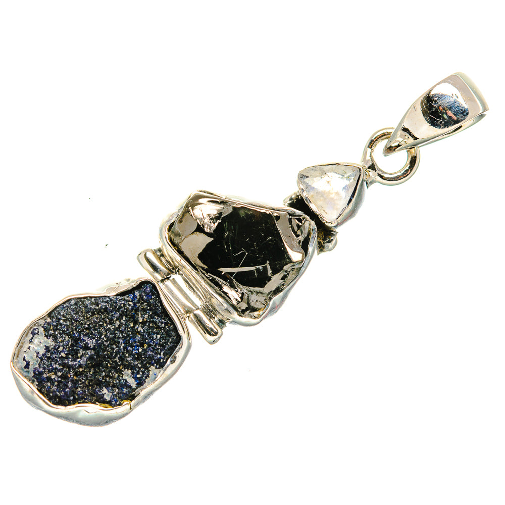 Azurite, Shungite, Rainbow Moonstone Pendant 1 7/8" (925 Sterling Silver) PD36325