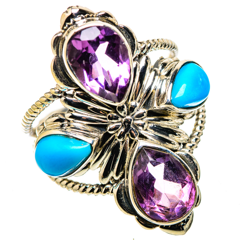 Large Faceted Amethyst, Sleeping Beauty Turquoise Ring Size 9.25 (925 Sterling Silver) RING135786