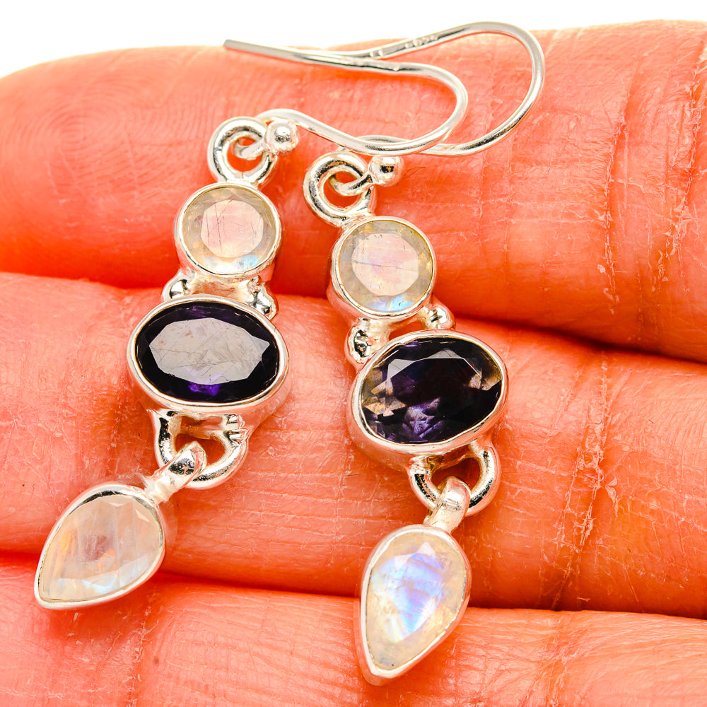 Tanzanite, Rainbow Moonstone Earrings 1 3/4"  (925 Sterling Silver) EARR431644