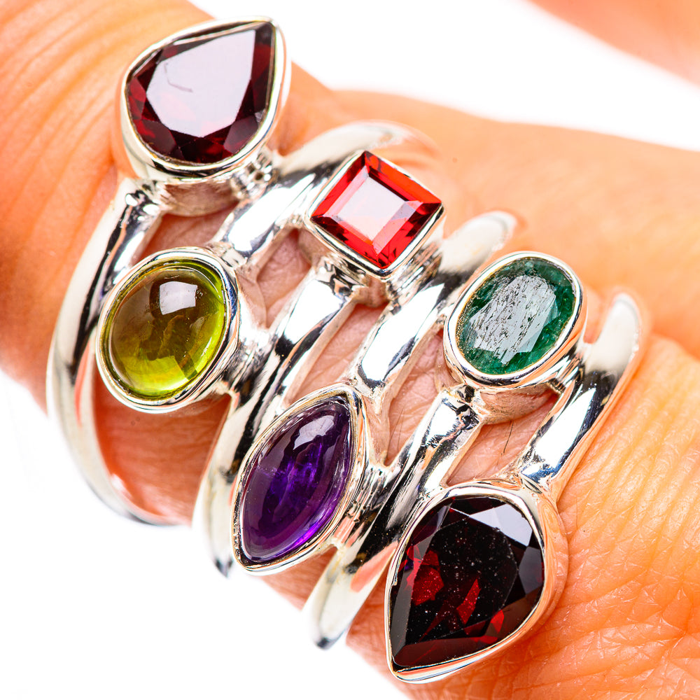 Large Garnet, Amethyst, Peridot, Emerald Ring Size 8.25 (925 Sterling Silver) RING135369