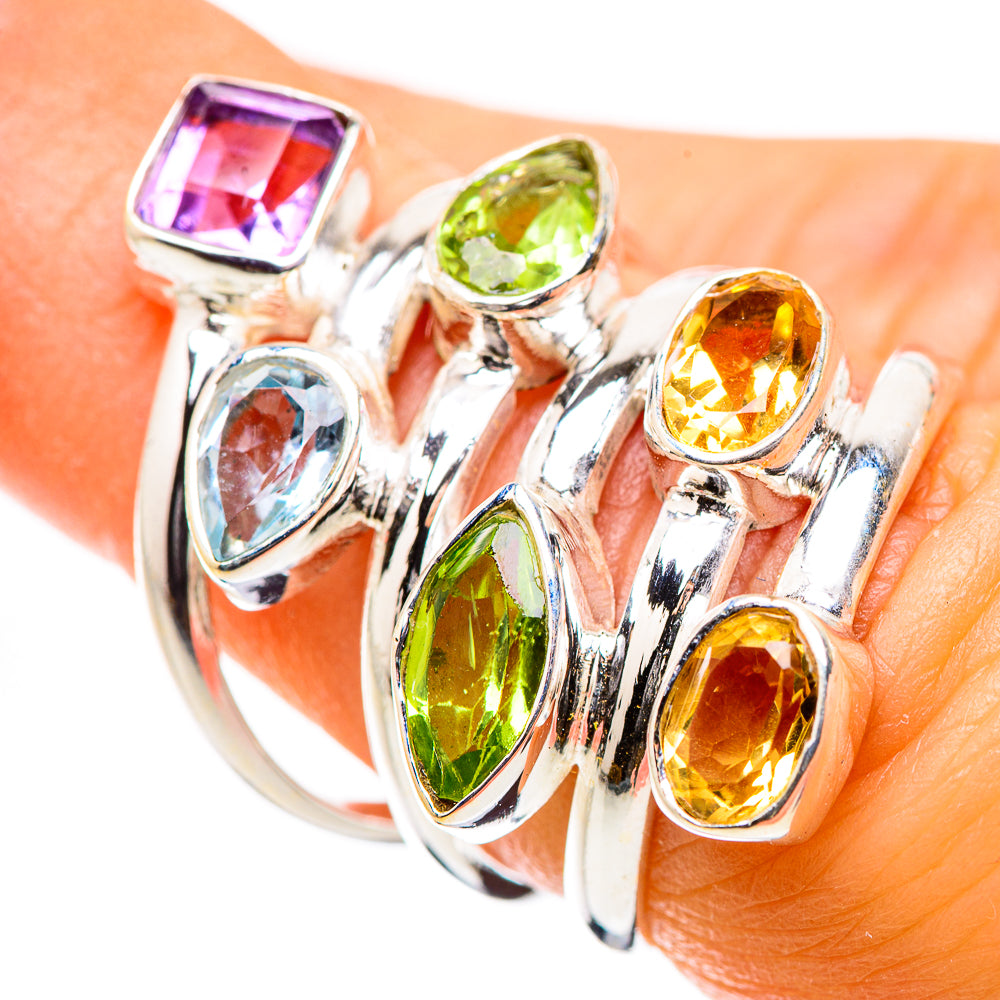 Anasilvercos Amethyst, Citrine, Peridot, Blue Topaz Ring Size 6.5 (925 Sterling Silver)