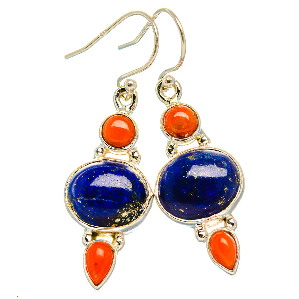 Lapis Lazuli, Carnelian 925 Sterling Silver Earrings 1 5/8" Ana Co E431832