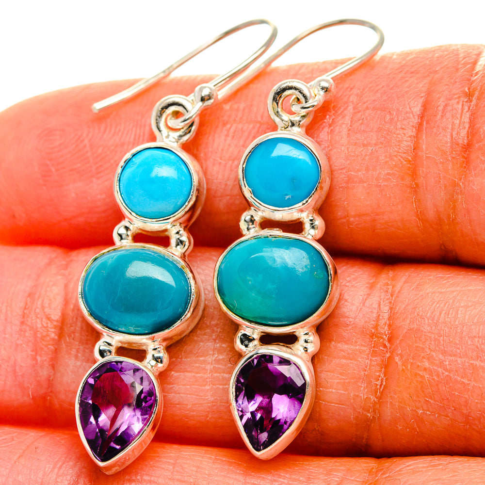 Sleeping Beauty Turquoise, Amethyst Earrings 1 3/4"  (925 Sterling Silver) EARR431625