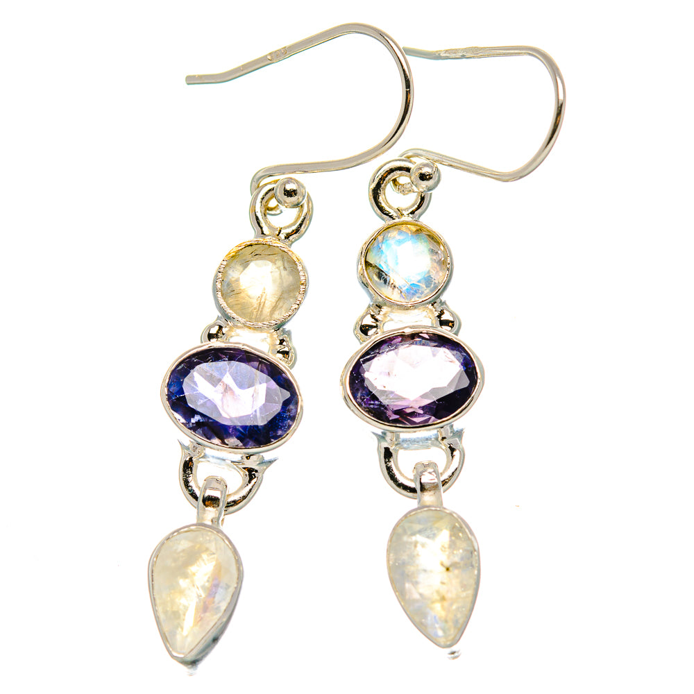 Rainbow Moonstone, Tanzanite Earrings 1 3/4" (925 Sterling Silver) EARR431751