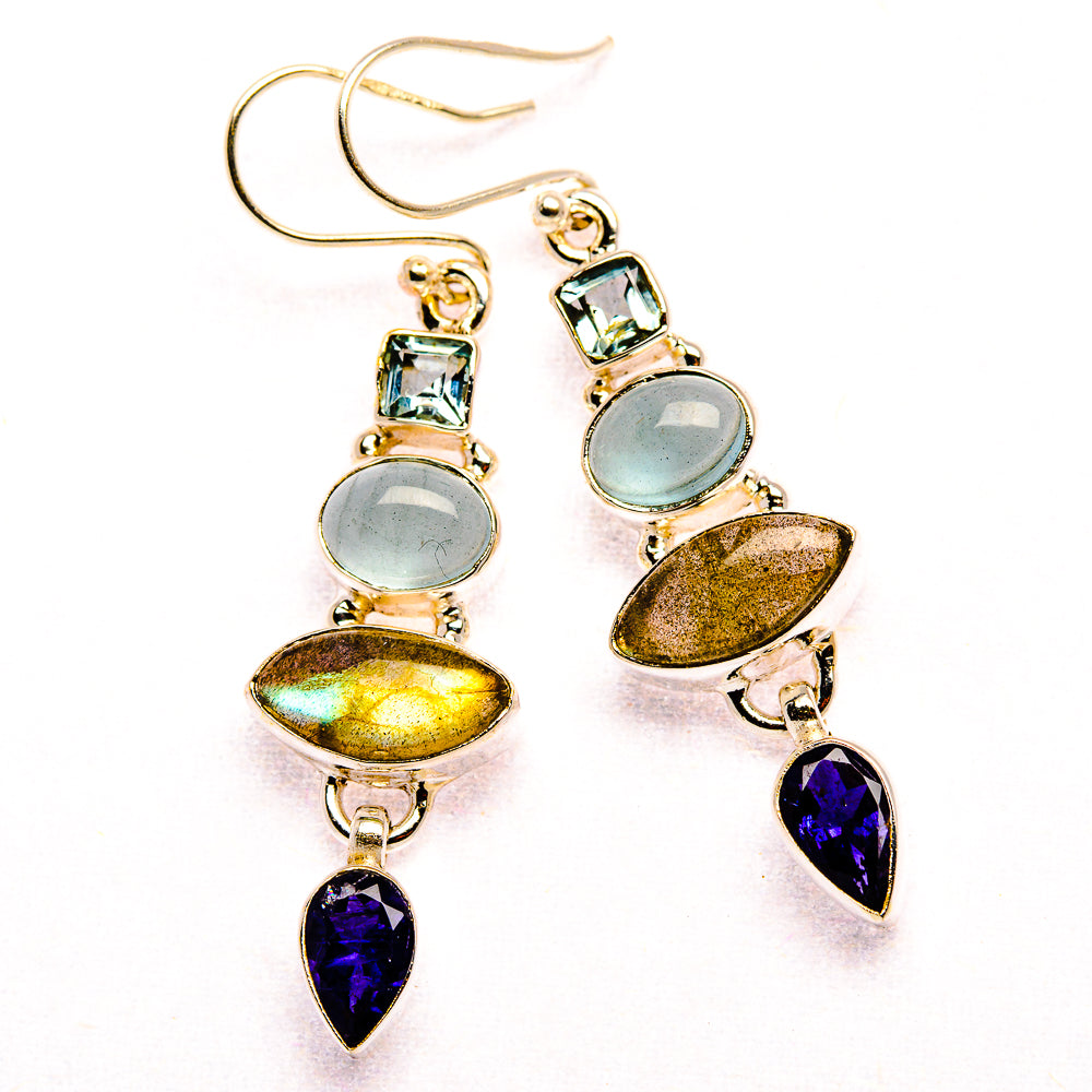 Labradorite, Tanzanite, Aquamarine, Blue Topaz Earrings 1 7/8" (925 Sterling Silver) EARR431909