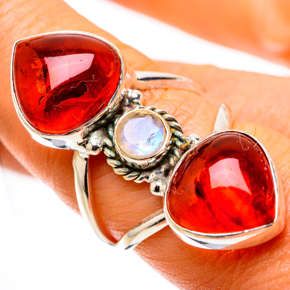 Large Baltic Amber, Rainbow Moonstone Ring Size 7.5 (925 Sterling Silver) RING135776