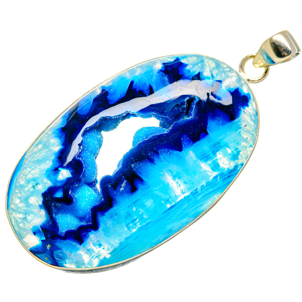 Blue Window Druzy Pendant 2 1/2"  (925 Sterling Silver) PD36954