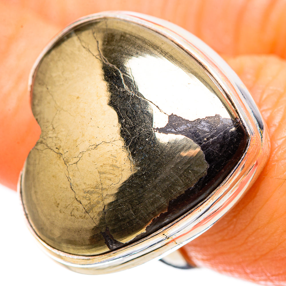 Large Pyrite In Black Onyx Ring Size 7.25 (925 Sterling Silver) RING135746