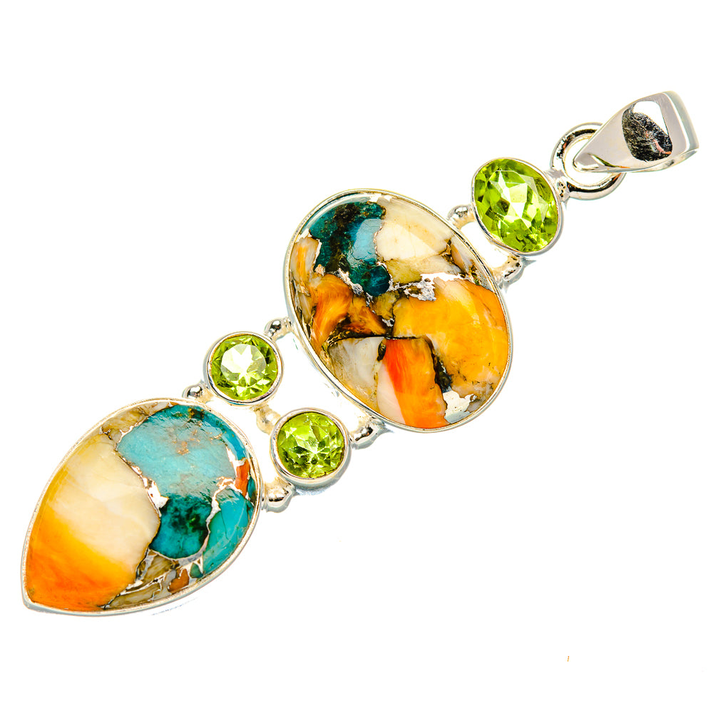 Spiny Oyster Turquoise, Peridot 925 Sterling Silver Pendant 2 3/8" (925 Sterling Silver) PD37716