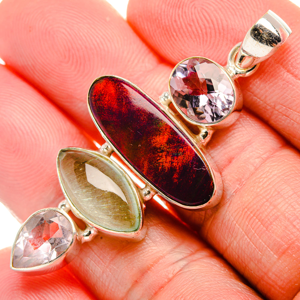 Aura Opal, Aquamarine, Pink Amethyst 925 Sterling Silver Pendant 2 1/8" (925 Sterling Silver) PD37661