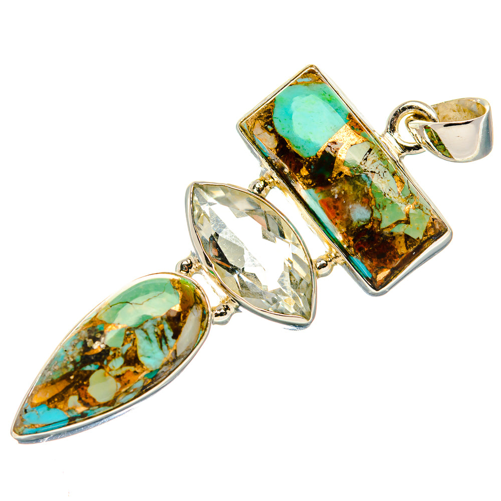 Blue Copper Composite Turquoise, White Quartz Pendant 2 1/4" (925 Sterling Silver) PD37001
