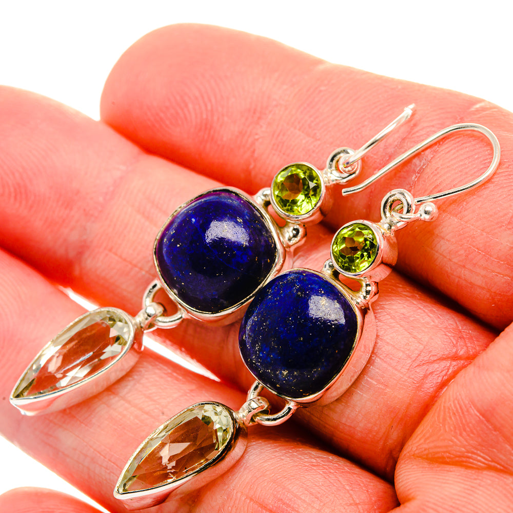 Lapis Lazuli, Green Amethyst, Peridot Earrings 2" (925 Sterling Silver) EARR431912