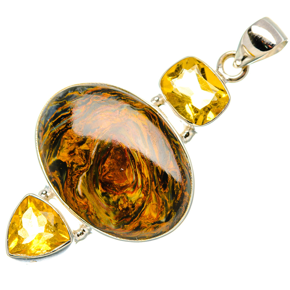 Golden Pietersite, Citrine Pendant 2 1/8" (925 Sterling Silver) PD37461