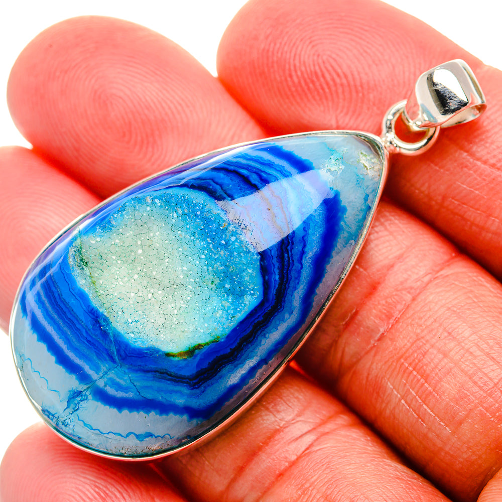 Blue Window Druzy Pendant 2 1/4" (925 Sterling Silver) PD37131