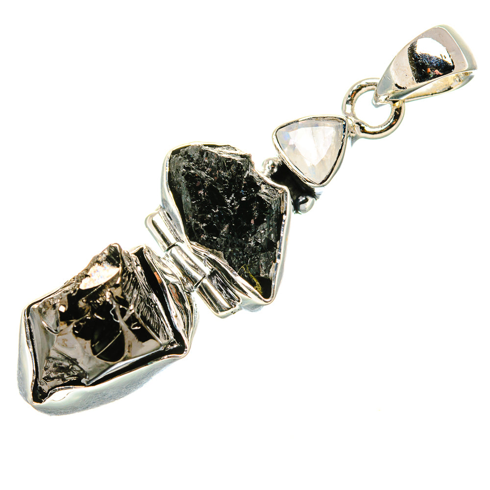 Rough Shungite, Rainbow Moonstone Pendant 1 3/4" (925 Sterling Silver) PD36814