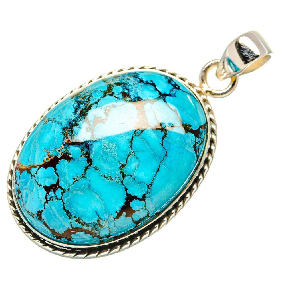 Tibetan Turquoise Pendant 1 3/4"  (925 Sterling Silver) PD36901