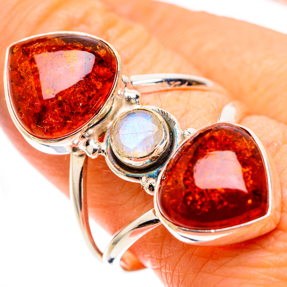 Large Baltic Amber, Rainbow Moonstone Ring Size 10 (925 Sterling Silver) RING136166