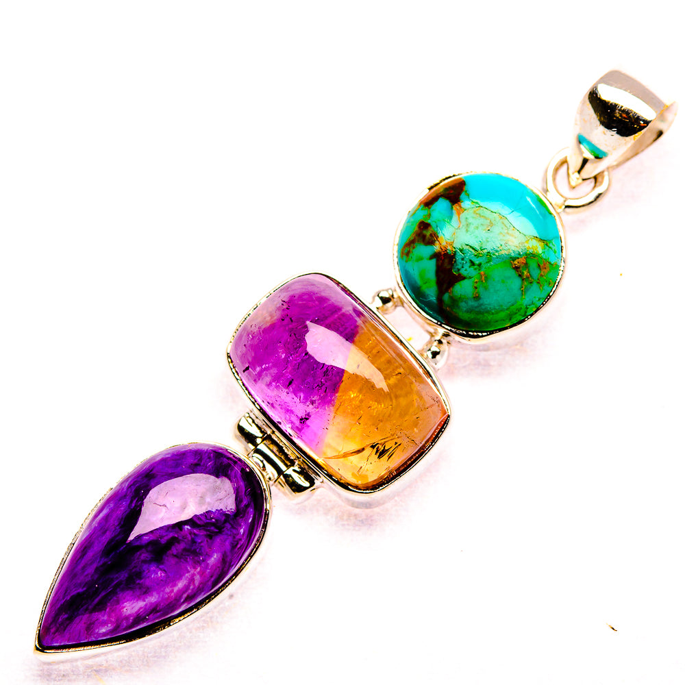 Charoite, Ametrine, Chrysocolla 925 Sterling Silver Pendant 2 1/4" (925 Sterling Silver) PD37653