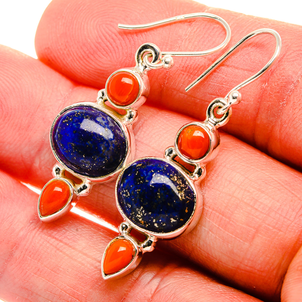 Lapis Lazuli, Carnelian Earrings 1 5/8" (925 Sterling Silver) EARR431849