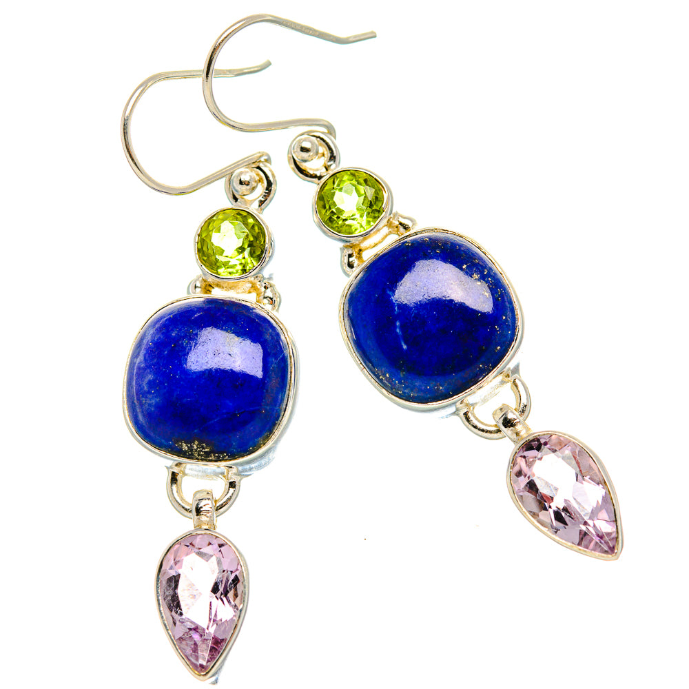 Lapis Lazuli, Pink Amethyst, Peridot 925 Sterling Silver Earrings 2" (925 Sterling Silver) EARR431922