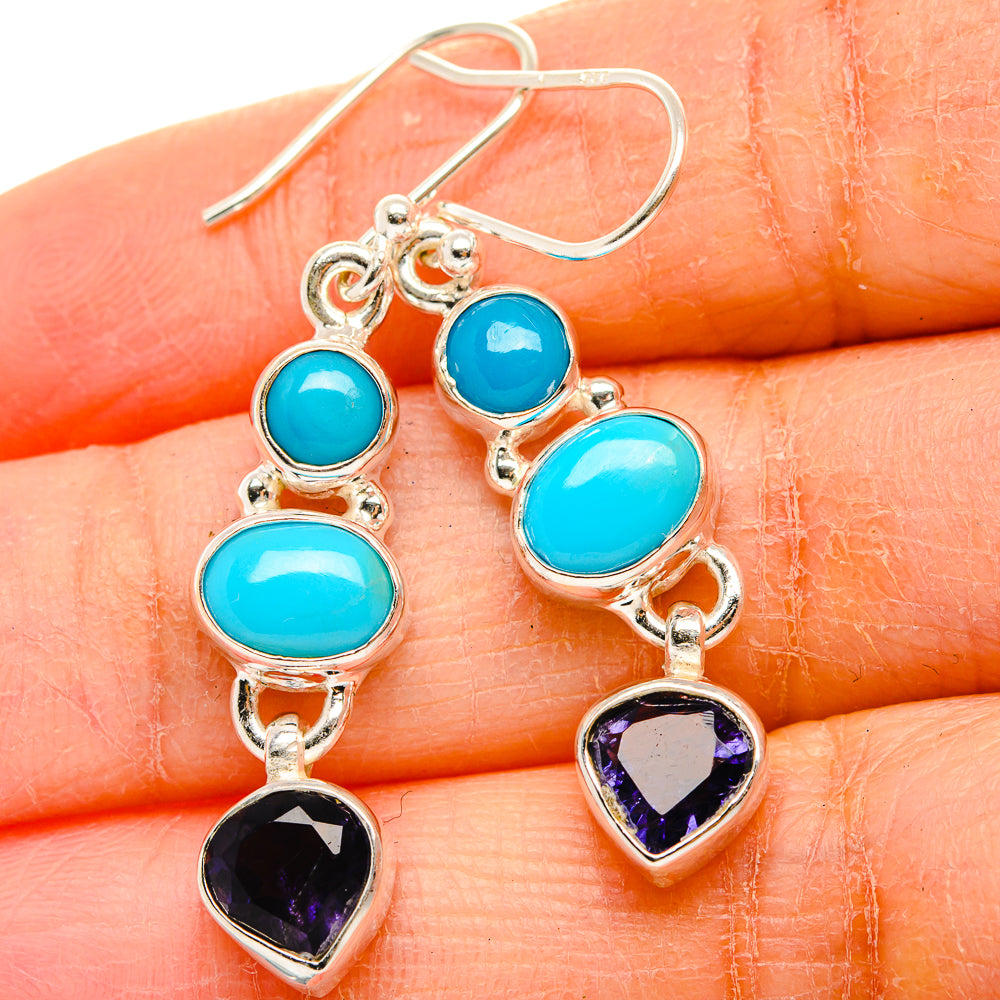 Sleeping Beauty Turquoise, Tanzanite Earrings 1 5/8" (925 Sterling Silver) EARR431747