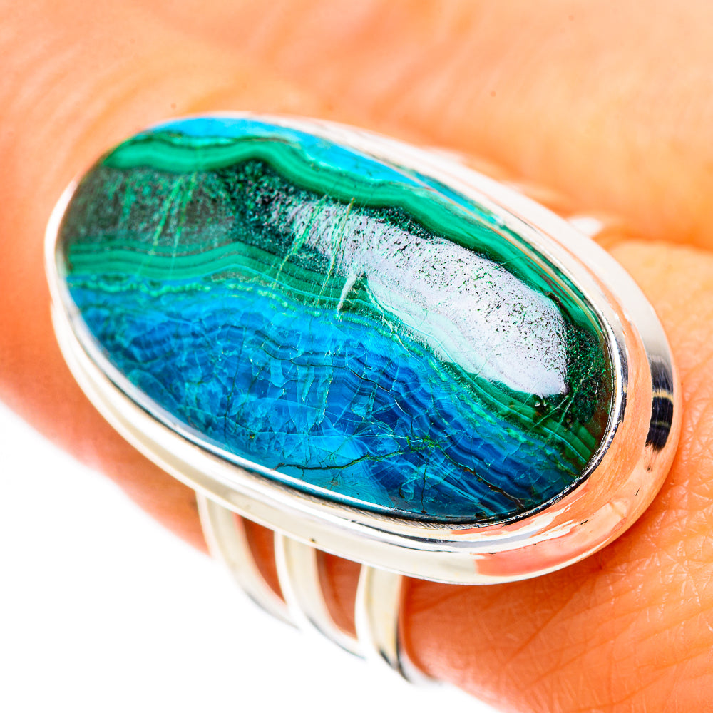 Anasilvercos Large Malachite In Chrysocolla Ring Size 8 (925 Sterling Silver)